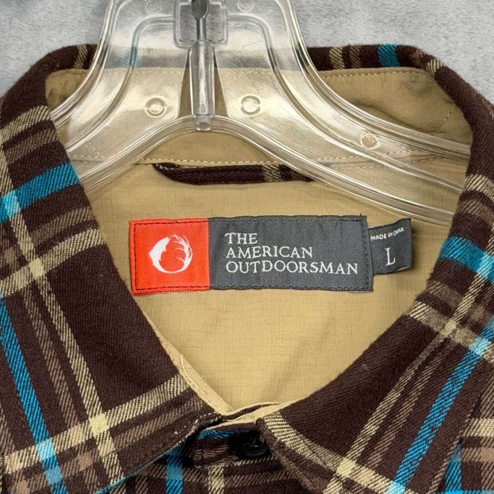 The American Outdoorsman Flannel Shirt Mens L Brown Plaid Long Sleeve Button Up - Picture 3 of 12